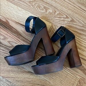 Black and Brown Platform Chunky Heels